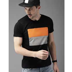 "HERE&NOW - Regular Black Printed Round Neck Men's T-shirt"