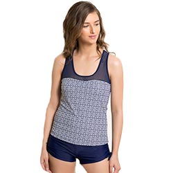"Zivame Padded Slip on Style Blue N Print Tankini Set"
