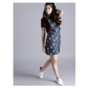 "Blue Printed Jacquard Pinafore Dress"