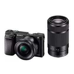 "Black Sony Alpha Camera with Dual Lens : 16-50 mm & 55-210 mm "