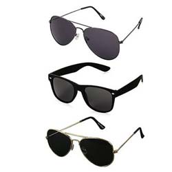 "UV Protected Unisex Black Aviator and Wayfarer Sunglasses Combo of 3"