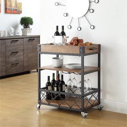 "Indian Decor Mdf Wood Top Rectangular Kitchen Cart with 3 Tiered Storage Area, Black"