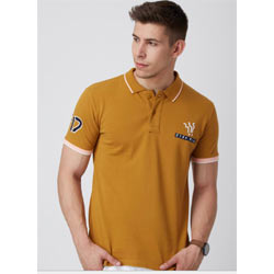 "Fido Dido - Men Mustard Printed Polo Collar Cotton T-shirt"