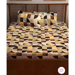 "Brown & Yellow Abstract Flat Cotton Queen Size Bedsheet 2 Pillow Covers"