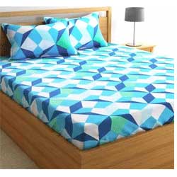 "Flipkart SmartBuy Blue 144 TC Cotton Double Geometric Bedsheet "