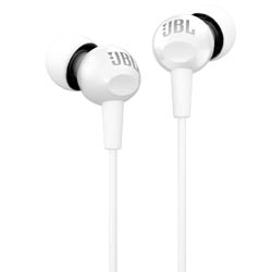 "JBL C100SI Ergonomic Lightweight In-Ear White Headphones with Mic"
