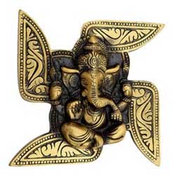 "Atom Lord Ganesha Swastik Antique Finish Decorative Brass Idol"