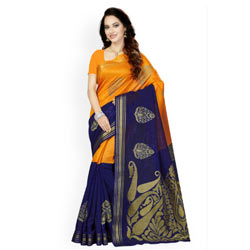 "Ishin - Orange & Blue Art Silk Woven Design Bhagalpuri Traditional Saree"