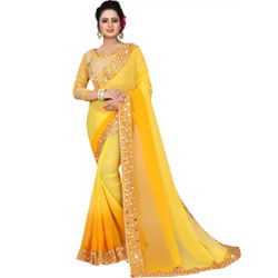 "Embroidered Party & Festive yellow Bollywood Poly Georgette Saree"