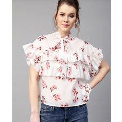 "Sassafras - Women White Floral Print Boxy Polyester Top"